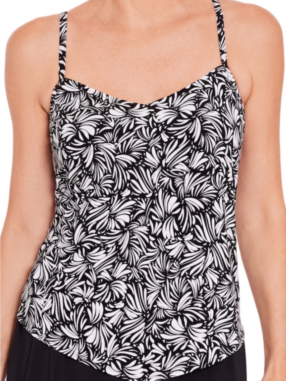 Women’s Bal Harbour Black and White Tankini Swim Top V-neck Size L